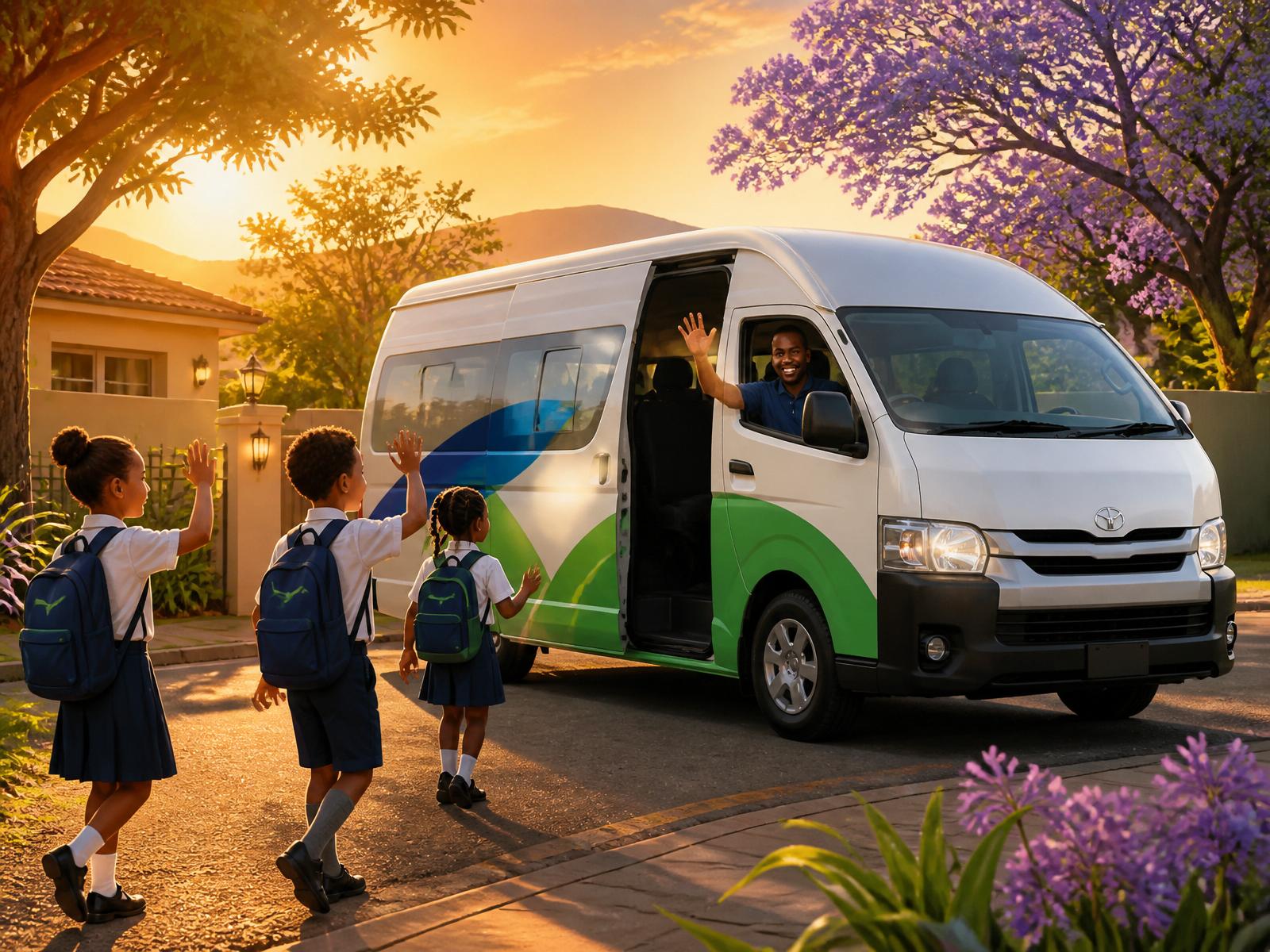 South African children being safely picked up from home by a Scholar Bird driver